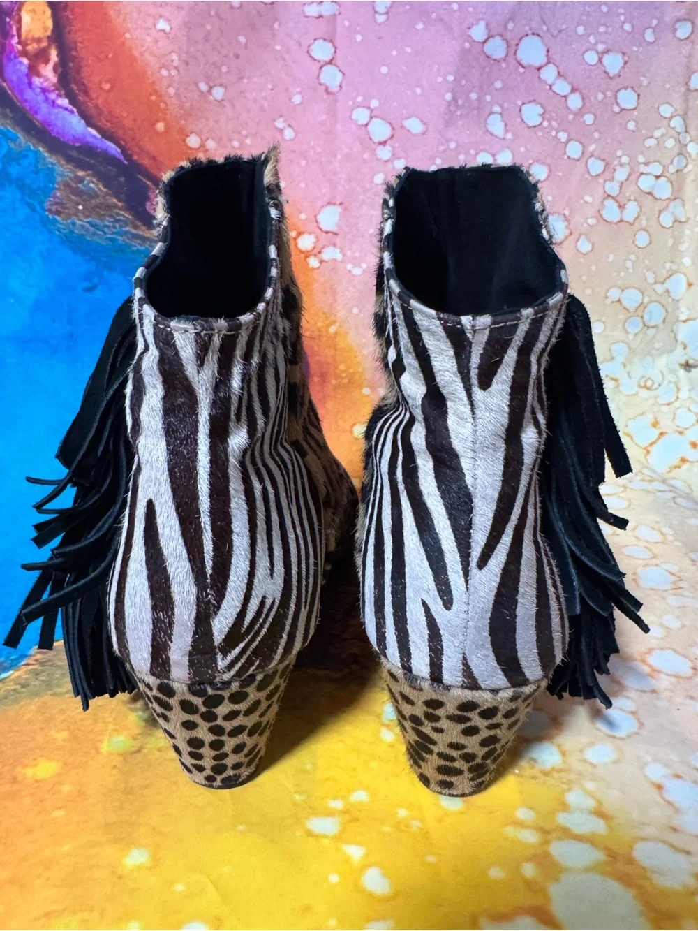 Leopard Print Fringe Ankle Boots- Falchi by Falchi